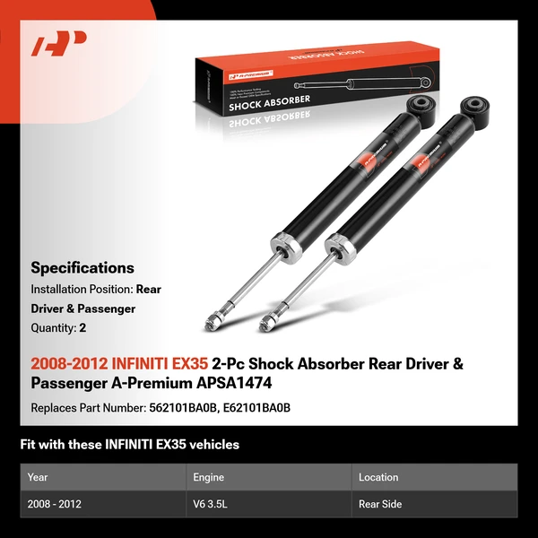 2008-2012 INFINITI EX35 2-Pc Shock Absorber Rear Driver & Passenger A-Premium APSA1474