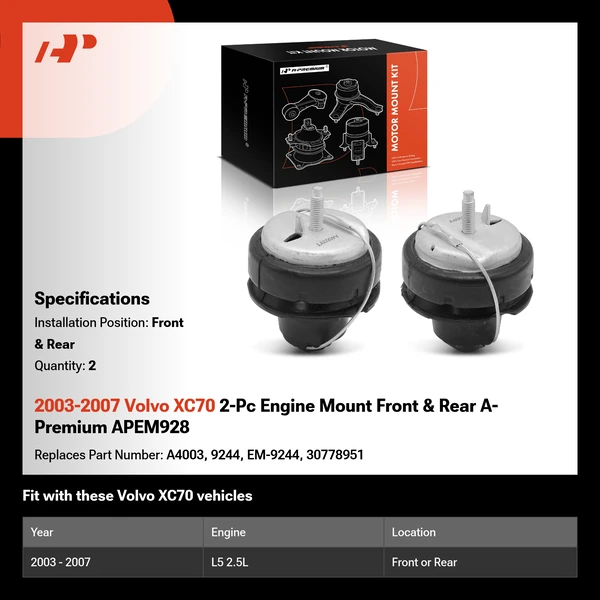 2003-2007 Volvo XC70 2-Pc Engine Mount Front & Rear A-Premium APEM928