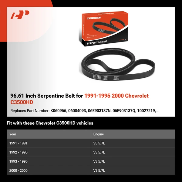 96.61 Inch Serpentine Belt for 1991-1995 2000 Chevrolet C3500HD