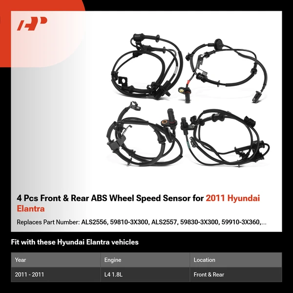4 Pcs Front & Rear ABS Wheel Speed Sensor for 2011 Hyundai Elantra