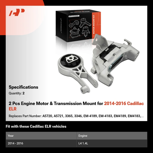 2 Pcs Engine Motor & Transmission Mount for 2014-2016 Cadillac ELR