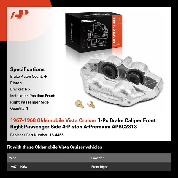 1967-1968 Oldsmobile Vista Cruiser 1-Pc Brake Caliper Front Right Passenger Side 4-Piston A-Premium APBC2313