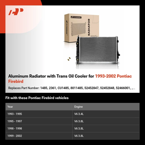 Aluminum Radiator with Trans Oil Cooler for 1993-2002 Pontiac Firebird