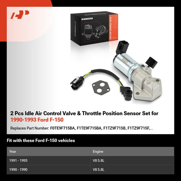 2 Pcs Idle Air Control Valve & Throttle Position Sensor Set for 1990-1993 Ford F-150