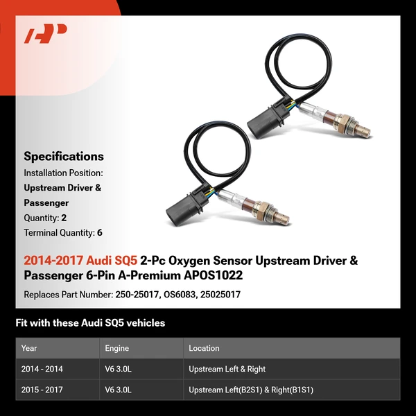 2014-2017 Audi SQ5 2-Pc Oxygen Sensor Upstream Driver & Passenger 6-Pin A-Premium APOS1022