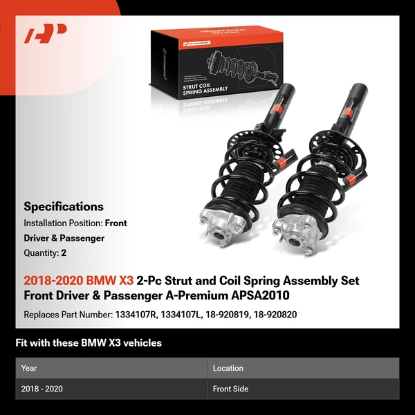 2018-2020 BMW X3 2-Pc Strut and Coil Spring Assembly Set Front Driver & Passenger A-Premium APSA2010