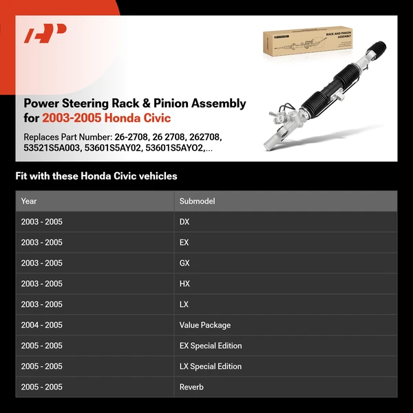 Power Steering Rack & Pinion Assembly for 2003-2005 Honda Civic