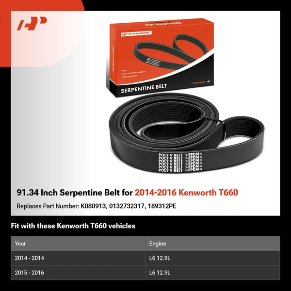 91.34 Inch Serpentine Belt for 2014-2016 Kenworth T660