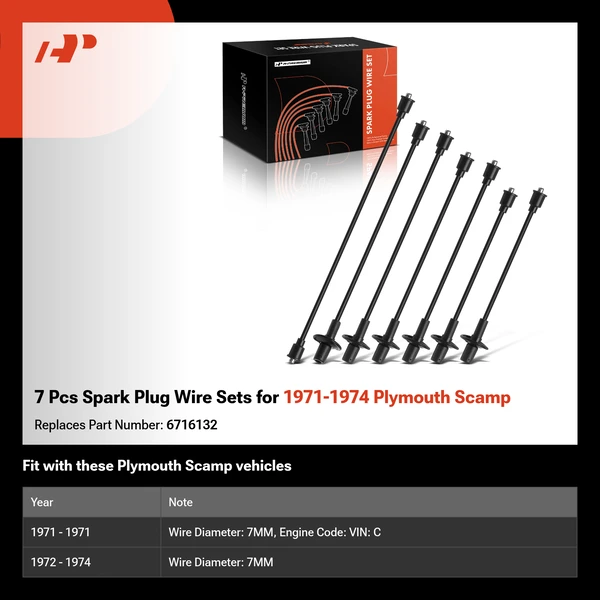 7 Pcs Spark Plug Wire Sets for 1971-1974 Plymouth Scamp