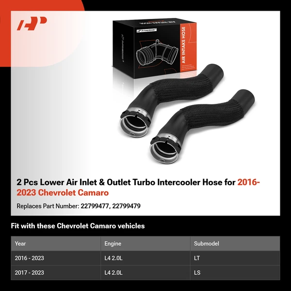 2 Pcs Lower Air Inlet & Outlet Turbo Intercooler Hose for 2016-2023 Chevrolet Camaro