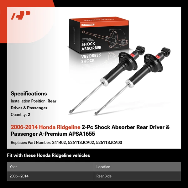 2006-2014 Honda Ridgeline 2-Pc Shock Absorber Rear Driver & Passenger A-Premium APSA1655