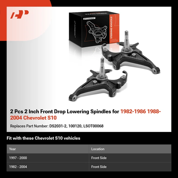 2 Pcs 2 Inch Front Drop Lowering Spindles for 1982-1986 1988-2004 Chevrolet S10