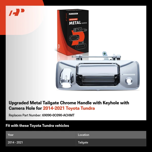 Upgraded Metal Tailgate Chrome Handle with Keyhole with Camera Hole for 2014-2021 Toyota Tundra