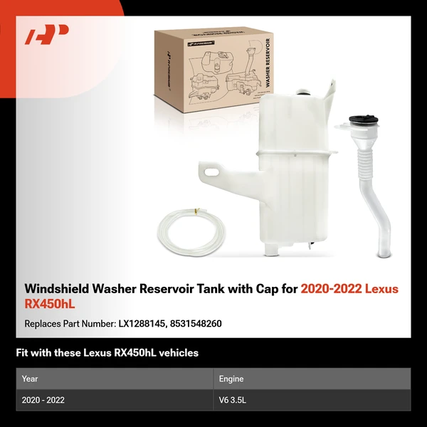 Windshield Washer Reservoir Tank with Cap for 2020-2022 Lexus RX450hL