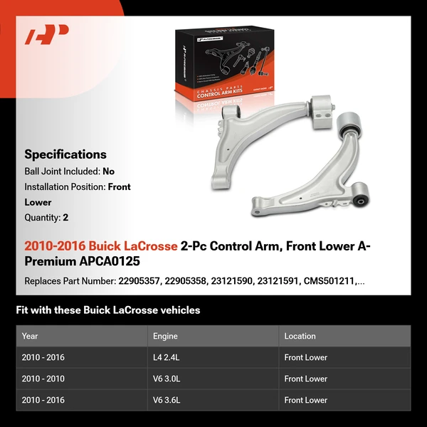 2010-2016 Buick LaCrosse 2-Pc Control Arm, Front Lower A-Premium APCA0125