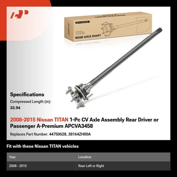 2008-2015 Nissan TITAN 1-Pc CV Axle Assembly Rear Driver or Passenger A-Premium APCVA3458