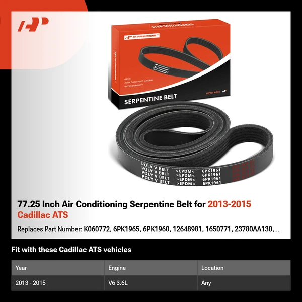 77.25 Inch Air Conditioning Serpentine Belt for 2013-2015 Cadillac ATS