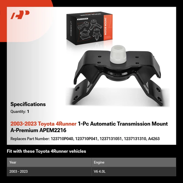 2003-2023 Toyota 4Runner 1-Pc Automatic Transmission Mount A-Premium APEM2216