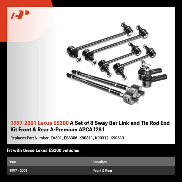 1997-2001 Lexus ES300 A Set of 8 Sway Bar Link and Tie Rod End Kit Front & Rear A-Premium APCA1281