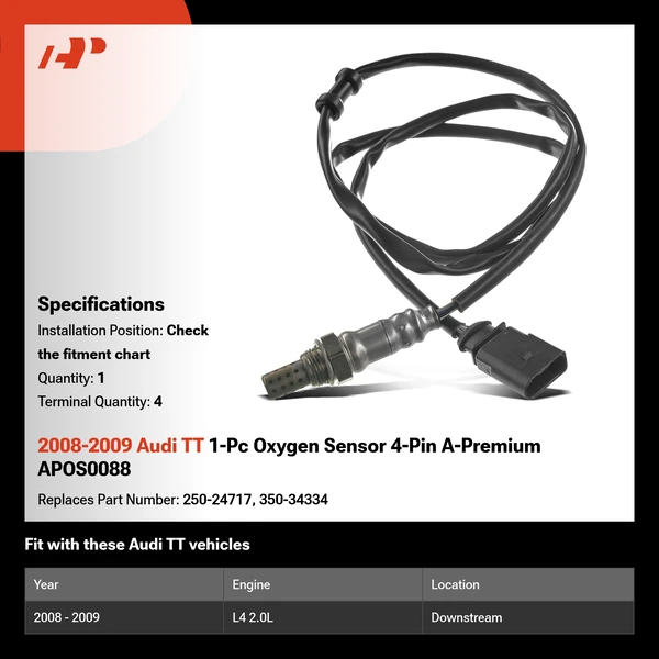 2008-2009 Audi TT 1-Pc Oxygen Sensor 4-Pin A-Premium APOS0088