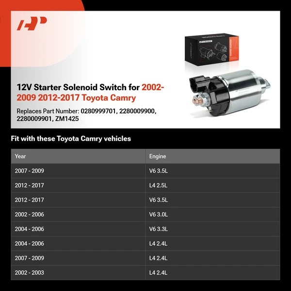 12V Starter Solenoid Switch for 2002-2009 2012-2017 Toyota Camry