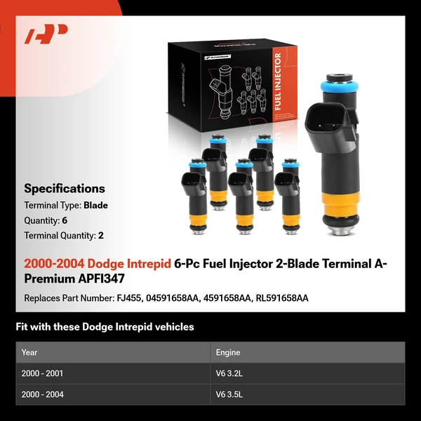 2000-2004 Dodge Intrepid 6-Pc Fuel Injector 2-Blade Terminal A-Premium APFI347