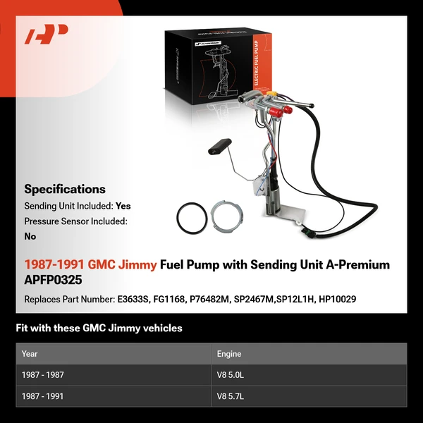 1987-1991 GMC Jimmy Fuel Pump with Sending Unit A-Premium APFP0325