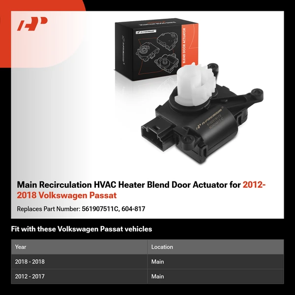 Main Recirculation HVAC Heater Blend Door Actuator for 2012-2018 Volkswagen Passat