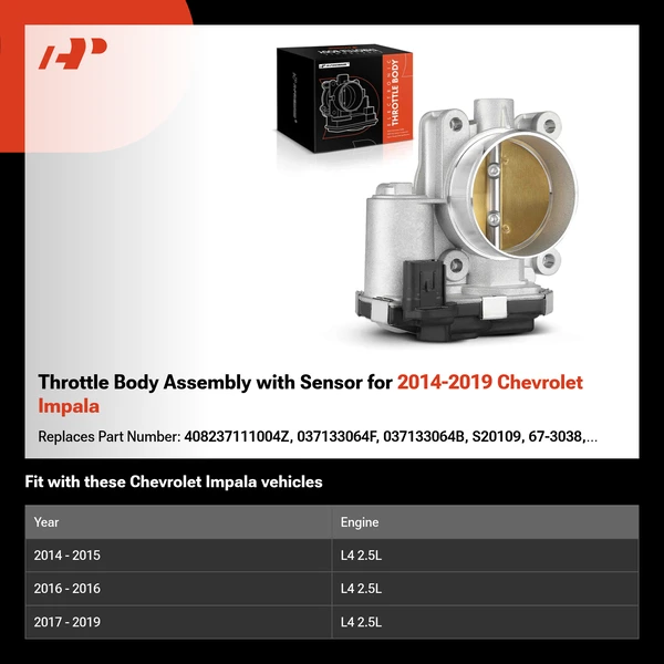 Throttle Body Assembly with Sensor for 2014-2019 Chevrolet Impala