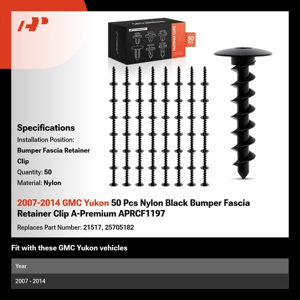 2007-2014 GMC Yukon 50 Pcs Nylon Black Bumper Fascia Retainer Clip A-Premium APRCF1197
