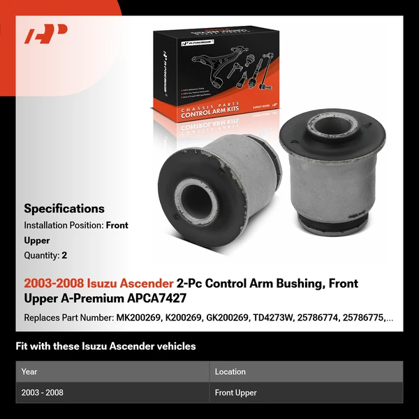 2003-2008 Isuzu Ascender 2-Pc Control Arm Bushing, Front Upper A-Premium APCA7427