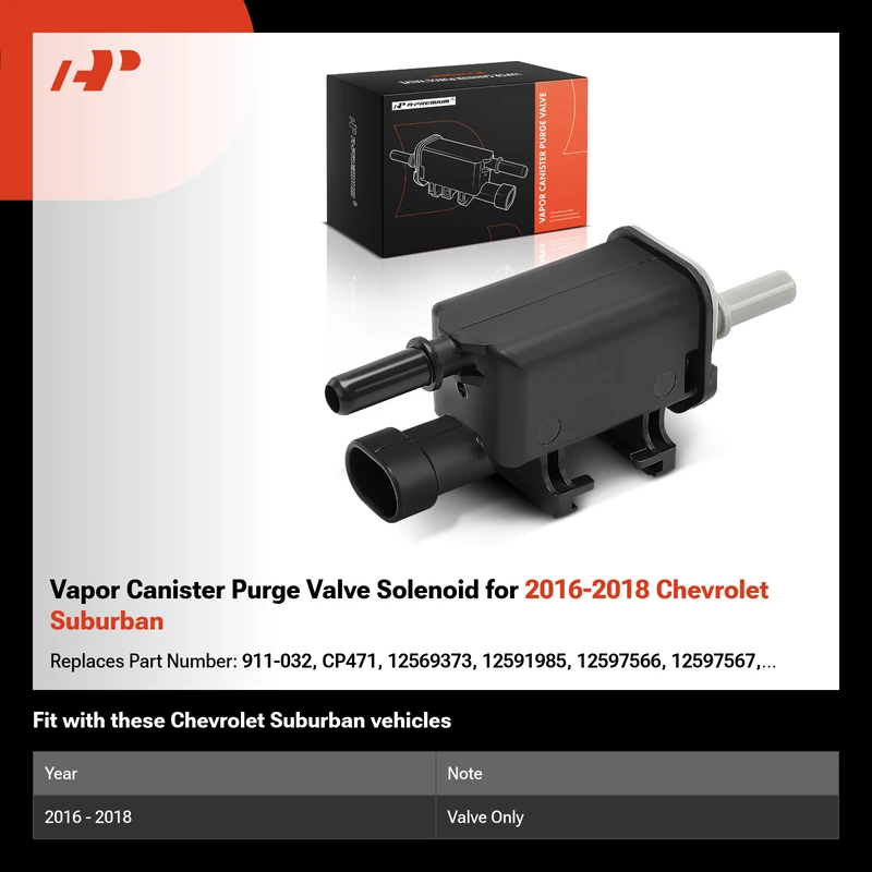 Vapor Canister Purge Valve Solenoid for 2016-2018 Chevrolet Suburban