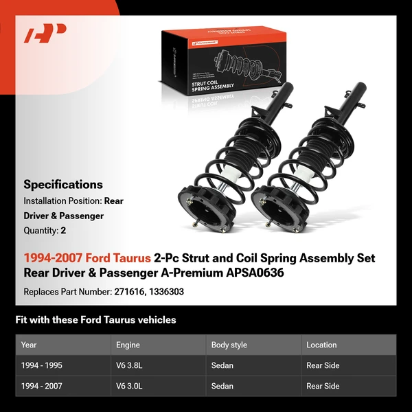 1994-2007 Ford Taurus 2-Pc Strut and Coil Spring Assembly Set Rear Driver & Passenger A-Premium APSA0636