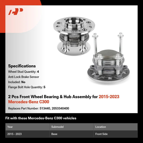 2 Pcs Front Wheel Bearing & Hub Assembly for 2015-2023 Mercedes-Benz C300