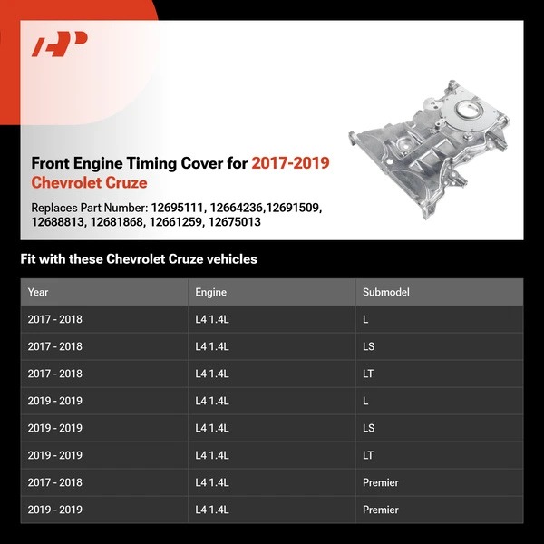Front Engine Timing Cover for 2017-2019 Chevrolet Cruze