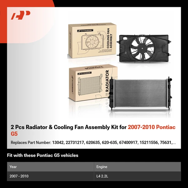 2 Pcs Radiator & Cooling Fan Assembly Kit for 2007-2010 Pontiac G5