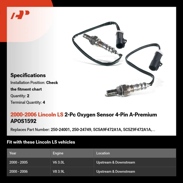 2000-2006 Lincoln LS 2-Pc Oxygen Sensor 4-Pin A-Premium APOS1592