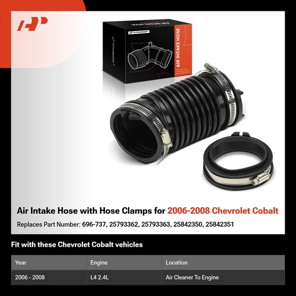 Air Intake Hose with Hose Clamps for 2006-2008 Chevrolet Cobalt