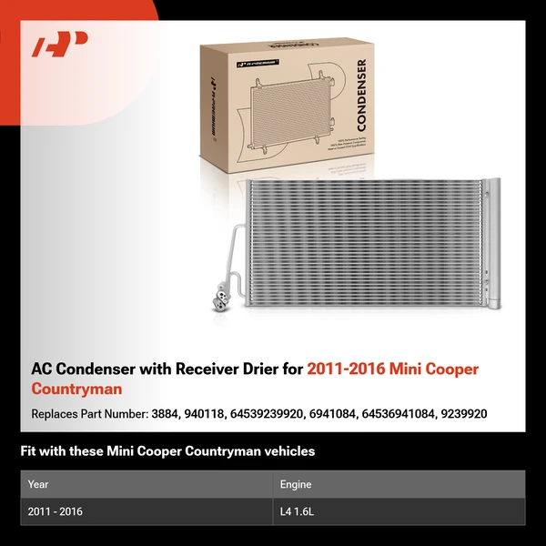 AC Condenser with Receiver Drier for 2011-2016 Mini Cooper Countryman