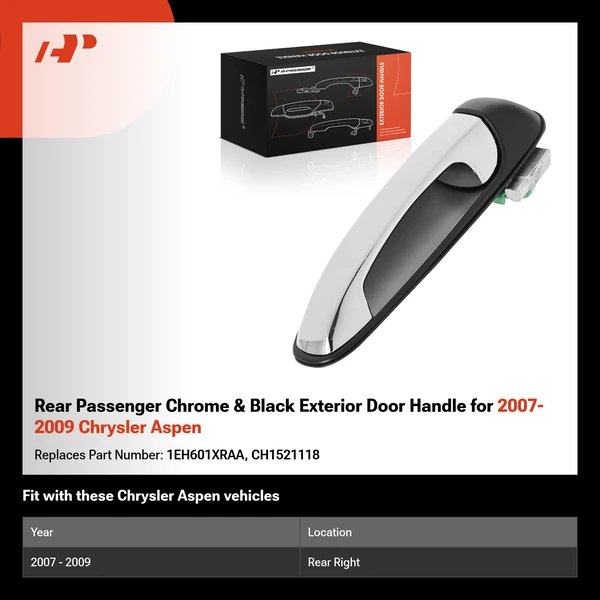 Rear Passenger Chrome & Black Exterior Door Handle for 2007-2009 Chrysler Aspen