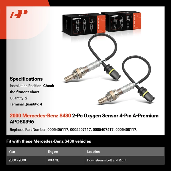 2000 Mercedes-Benz S430 2-Pc Oxygen Sensor 4-Pin A-Premium APOS0396