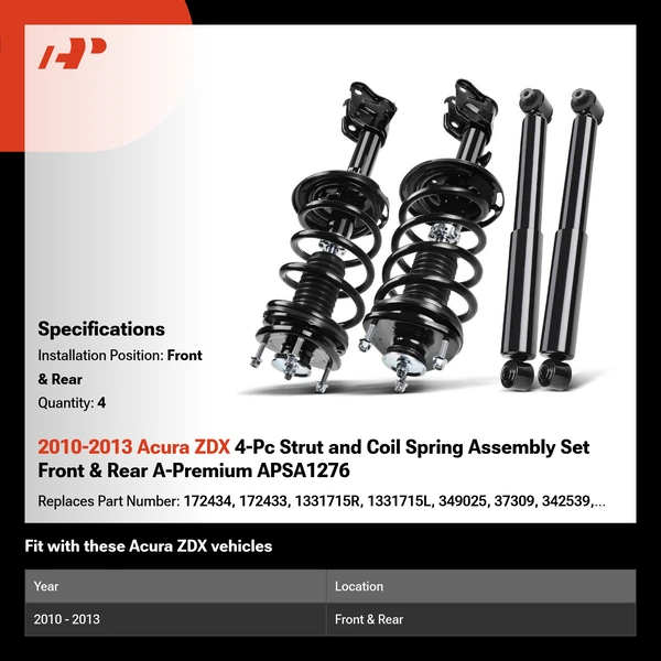 2010-2013 Acura ZDX 4-Pc Strut and Coil Spring Assembly Set Front & Rear A-Premium APSA1276