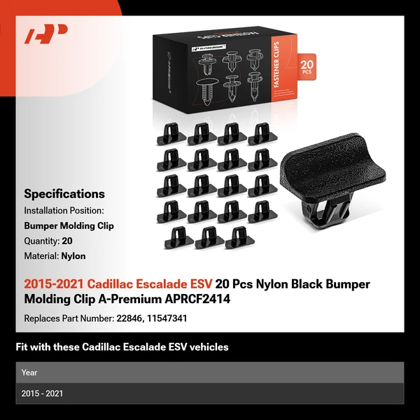 2015-2021 Cadillac Escalade ESV 20 Pcs Nylon Black Bumper Molding Clip A-Premium APRCF2414