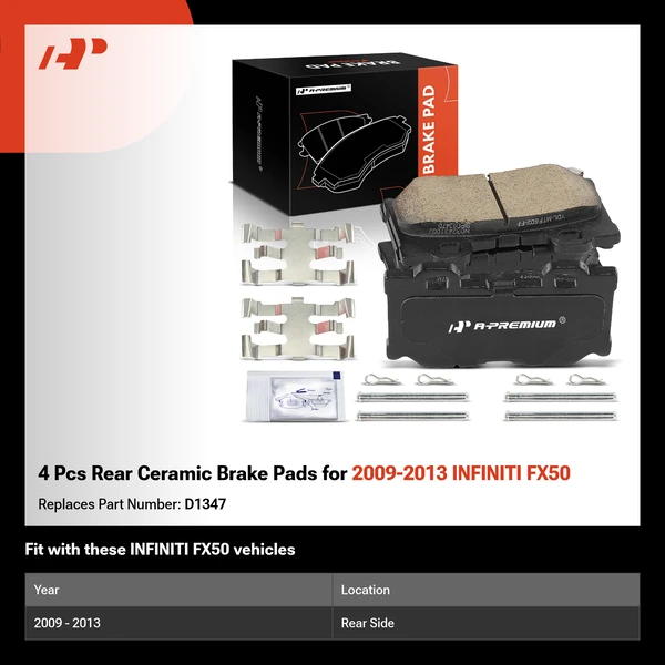 4 Pcs Rear Ceramic Brake Pads for 2009-2013 INFINITI FX50