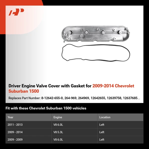 Driver Engine Valve Cover with Gasket for 2009-2014 Chevrolet Suburban 1500
