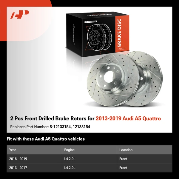 2 Pcs Front Drilled Brake Rotors for 2013-2019 Audi A5 Quattro