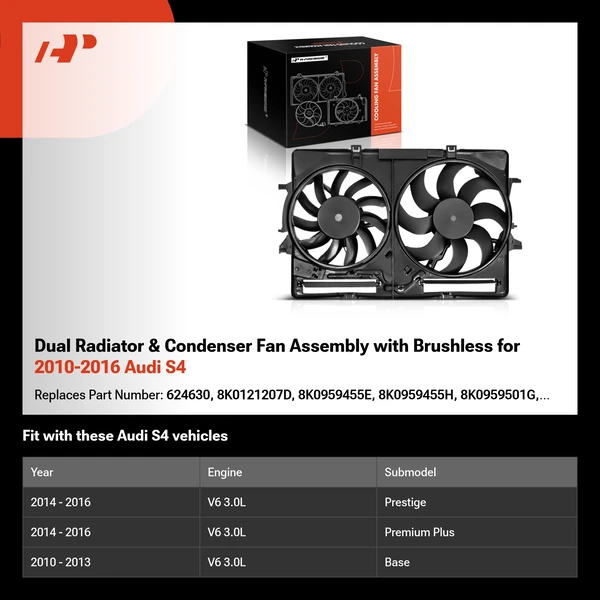 Dual Radiator & Condenser Fan Assembly with Brushless for 2010-2016 Audi S4