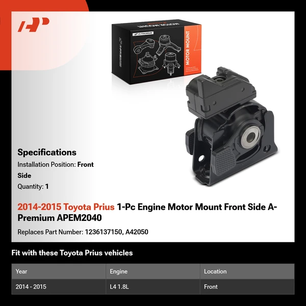 2014-2015 Toyota Prius 1-Pc Engine Motor Mount Front Side A-Premium APEM2040