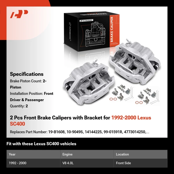 2 Pcs Front Brake Calipers with Bracket for 1992-2000 Lexus SC400