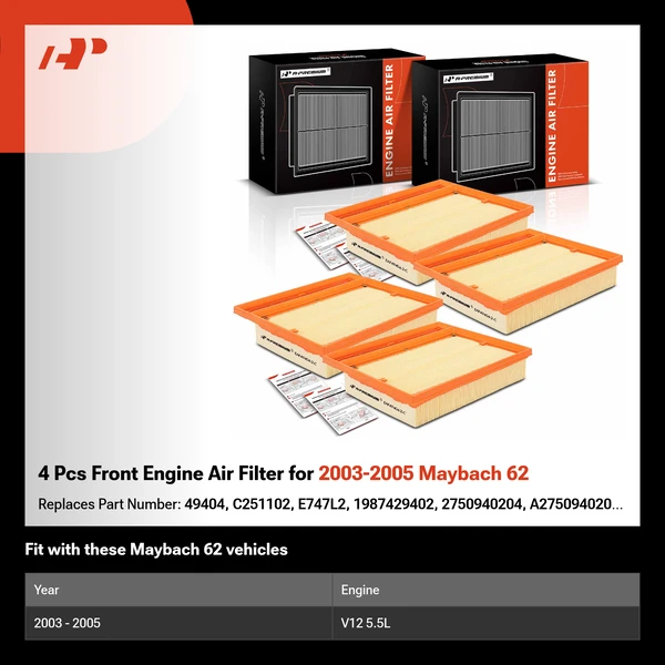 4 Pcs Front Engine Air Filter for 2003-2005 Maybach 62
